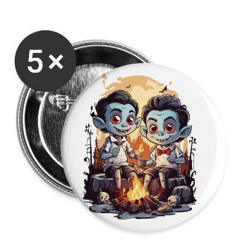 Funny Vampire Kids Halloween Campfire - Buttons large 2.2''/56 mm (5-pack) - white - Front