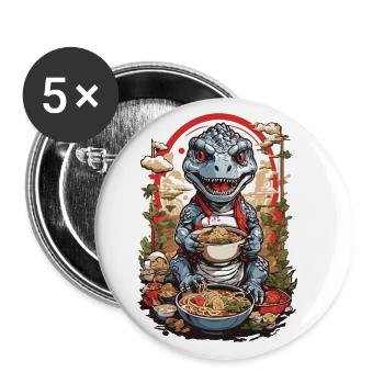 Ramen Dino Ukiyo-e Otaku Manga Design - Lot de 5 grands badges (56 mm) - blanc - Devant