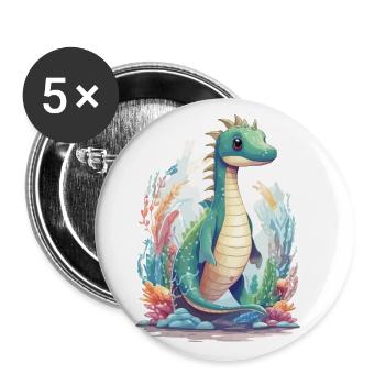 Conception de dessin animé de dinosaure sous-marin mignon - Lot de 5 grands badges (56 mm) - blanc - Devant