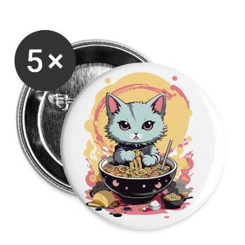 Cat Ramen Japan Pastel Aesthetic - Buttons large 2.2''/56 mm (5-pack) - white - Front