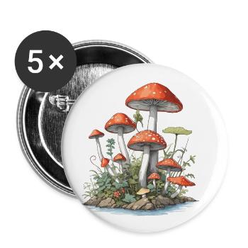 Goblincore Pilz Vintage Natur Design - Buttons groß 56 mm (5er Pack) - Weiß - Vorne