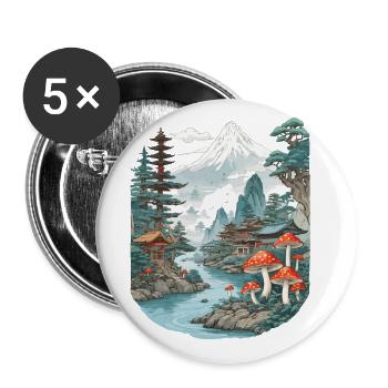 Champignon Vintage paysage Japon Design esthétique - Lot de 5 grands badges (56 mm) - blanc - Devant
