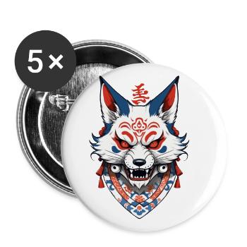 Kitsune Ukiyo-E Kanji Vintage Japan Streetwear - Buttons large 2.2''/56 mm (5-pack) - white - Front