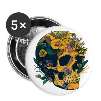 Human Skull & Flowers 20 - Buttons large 2.2''/56 mm (5-pack) - white - Front