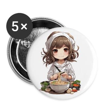 Anime Ramen Mädchen Japanische Nudelsuppe Koch - Buttons groß 56 mm (5er Pack) - Weiß - Vorne