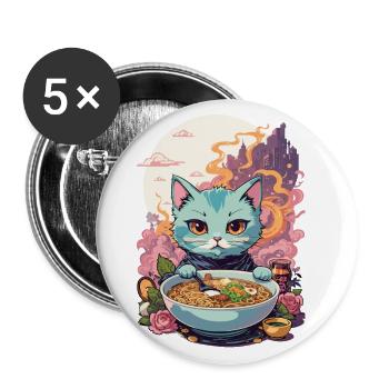Ramen Katze Kawaii Anime Japan Food Design - Buttons groß 56 mm (5er Pack) - Weiß - Vorne