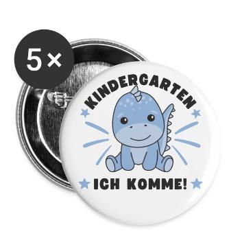 Kindergarten Ich Komme! Dino - Buttons groß 56 mm (5er Pack) - Weiß - Vorne