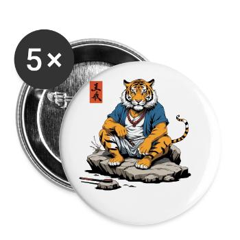 Asian Tiger Monk Japan Streetwear Art - Buttons large 2.2''/56 mm (5-pack) - white - Front