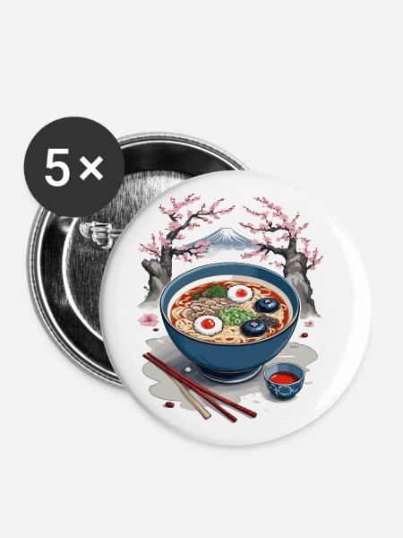 Japanese Ramen Ukiyo-E Vintage Art Design - Buttons large 2.2''/56 mm (5-pack) - white