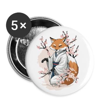 Japanese Fox Kitsune Yokai Ukiyo-E Vintage - Buttons large 2.2''/56 mm (5-pack) - white - Front