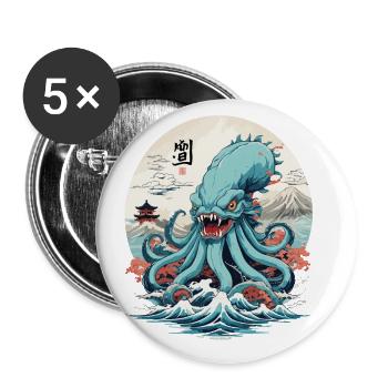 Vintage Kraken Seeungeheuer Japan Style Aesthetic - Buttons groß 56 mm (5er Pack) - Weiß - Vorne