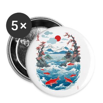 Aesthetic Koi Carp Japan Vintage Streetwear - Buttons large 2.2''/56 mm (5-pack) - white - Front