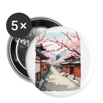 Fleurs de cerisier Japon Streetwear Street Art Design - Lot de 5 grands badges (56 mm) - blanc - Devant