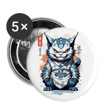 Yokai Cat Ukiyo-E Vintage Streetwear Cat Style - Buttons large 2.2''/56 mm (5-pack) - white - Front