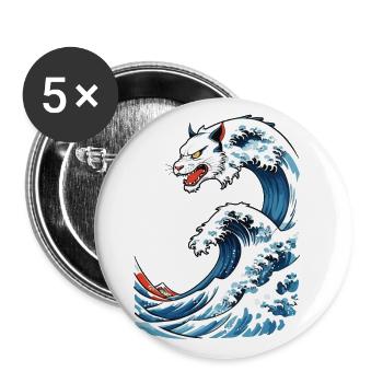 Cat Wave Ukiyo-E Vintage Japon Streetwear - Lot de 5 grands badges (56 mm) - blanc - Devant