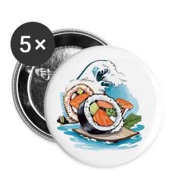 Sushi Retro Japan Ukiyo-E Wave Streetwear Style - Buttons large 2.2''/56 mm (5-pack) - white - Front