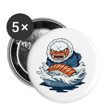 Lustiges Sushi Yokai Reis Monster Streetwear - Buttons groß 56 mm (5er Pack) - Weiß - Vorne