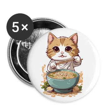 Katze Liebt Ramen Japanische Kultur Style - Buttons groß 56 mm (5er Pack) - Weiß - Vorne