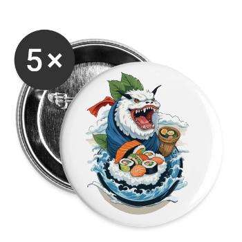 Sushi Yokai Monster Vintage Ukiyo-E Japan Kunst - Buttons groß 56 mm (5er Pack) - Weiß - Vorne