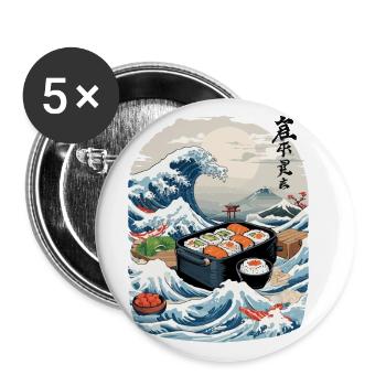 Japanese Sushi Ukiyo-E Art Aesthetic Design - Buttons large 2.2''/56 mm (5-pack) - white - Front