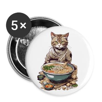Katze liebt Ramen Japan Streetwear Aesthetic - Buttons groß 56 mm (5er Pack) - Weiß - Vorne