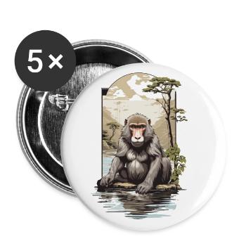 Asiatischer Affe Naturästhetik Affen Design - Buttons groß 56 mm (5er Pack) - Weiß - Vorne