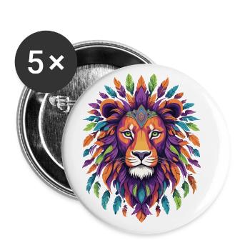 Spirit Animal Löwe Mandala aus Federn - Buttons groß 56 mm (5er Pack) - Weiß - Vorne