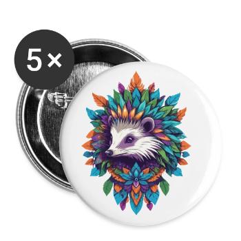 Spirituelles Krafttier Dachs Mandala - Buttons groß 56 mm (5er Pack) - Weiß - Vorne