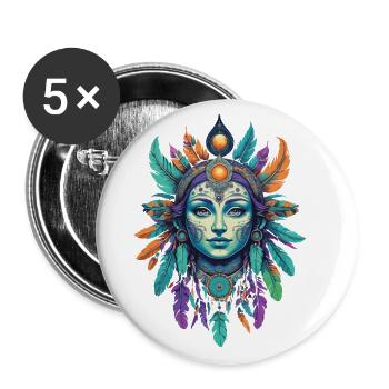 amérindien Mardi Gras Mandala - Lot de 5 grands badges (56 mm) - blanc - Devant