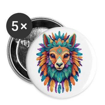 Lama Mandala Spirituelles Festival Krafttier - Buttons groß 56 mm (5er Pack) - Weiß - Vorne