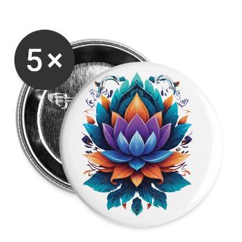 Spirituelle Lotus-Mandala Zen Aesthetic Style - Buttons groß 56 mm (5er Pack) - Weiß - Vorne