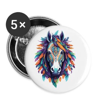 Spirituelles Pferd Mandala Kunstwerk - Buttons groß 56 mm (5er Pack) - Weiß - Vorne