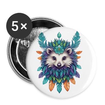 Spirit Indian Hedgehog Mandala Feathers Aesthetic - Buttons large 2.2''/56 mm (5-pack) - white - Front