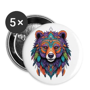 Spirit Bär Mandala Federn Esoterik Design - Buttons groß 56 mm (5er Pack) - Weiß - Vorne