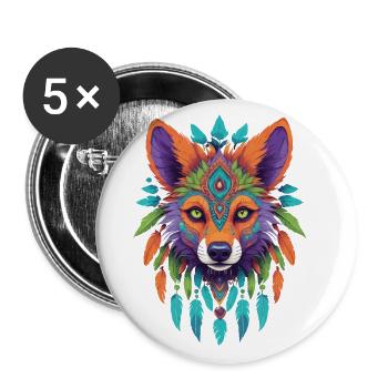 Spirit Schakal Mandala Esoterik Kunst - Buttons groß 56 mm (5er Pack) - Weiß - Vorne
