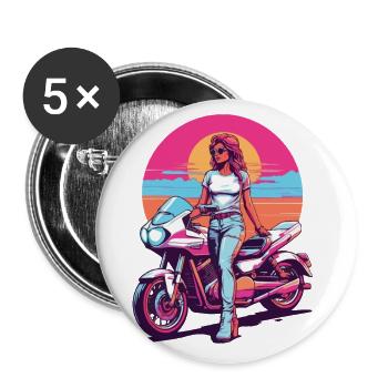 Retro Synthwave Motorrad Biker Streetwear - Buttons groß 56 mm (5er Pack) - Weiß - Vorne