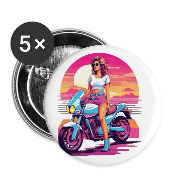Synthwave Motorcycle Aesthetic for Biker Girls - Buttons large 2.2''/56 mm (5-pack) - white - Front