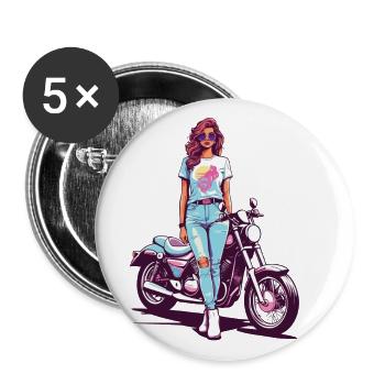 80s Vintage Motorcycle Biker Girl Design - Buttons large 2.2''/56 mm (5-pack) - white - Front