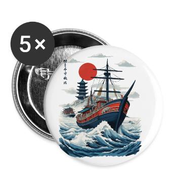 Japan Retro Ukiyo-E Aesthetic Captain Sailboat - Buttons large 2.2''/56 mm (5-pack) - white - Front