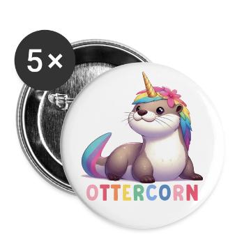 Licorne loutre - Lot de 5 grands badges (56 mm) - blanc - Devant
