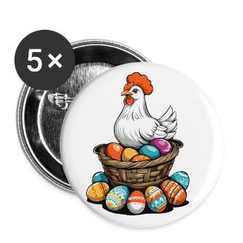 Easter Chicken Colorful Cute Funny Easter Eggs Nest - Buttons large 2.2''/56 mm (5-pack) - white - Front