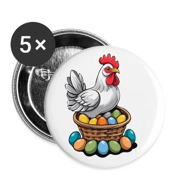Easter Chicken Colorful Cute Funny Easter Eggs Nest - Buttons large 2.2''/56 mm (5-pack) - white - Front