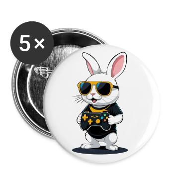Osterhase Gamer & Gaming Streetwear Ikonisches - Buttons groß 56 mm (5er Pack) - Weiß - Vorne