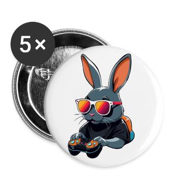 Osterhase Gamer & Gaming Streetwear Ikonisches - Buttons groß 56 mm (5er Pack) - Weiß - Vorne