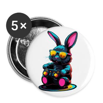 Osterhase Gamer Ikonisches Ostern Gaming - Buttons groß 56 mm (5er Pack) - Weiß - Vorne