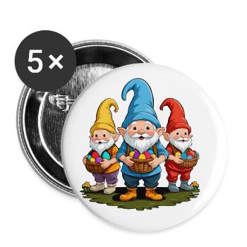 Ostern Nordische Wichtel Gnom Osterhase Zwerge - Buttons groß 56 mm (5er Pack) - Weiß - Vorne