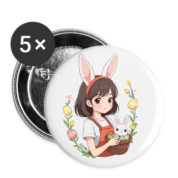 Anime Easter Kawaii Easter Bunny Manga Girl Otaku - Buttons large 2.2''/56 mm (5-pack) - white - Front