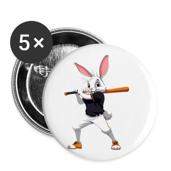 Baseballspieler Osterhase Ostern Baseball - Buttons groß 56 mm (5er Pack) - Weiß - Vorne