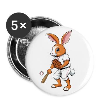 Baseballspieler Osterhase Lustiges Ostern - Buttons groß 56 mm (5er Pack) - Weiß - Vorne