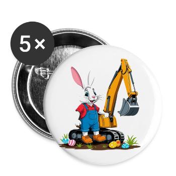 Easter Bunny Excavator Driver Easter Eggs Digging Funny - Buttons large 2.2''/56 mm (5-pack) - white - Front